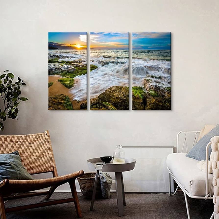 Amazon.co.jp: 海 アートパネル 3枚 飾り絵 モダン ビーチロック